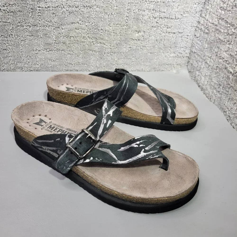 Mephisto Helen Metallics Womens Size US 7 Black Napoli Leather Air Relax Sandals